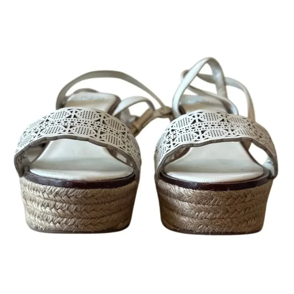 Tory Burch Roselle‎ Platform Espadrille Wedges White Leather 10